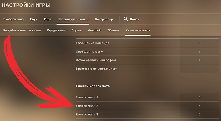 Клавиши колеса чата