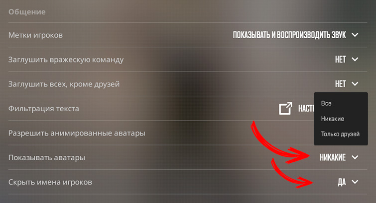 Как скрыть аватарки и никнеймы в CS2