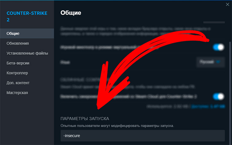 Параметры запуска CS2 -insecure