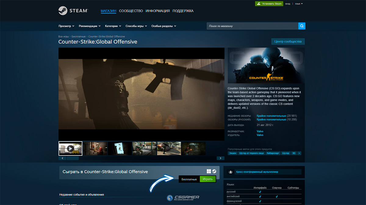 Как запустить CSGO через Steam