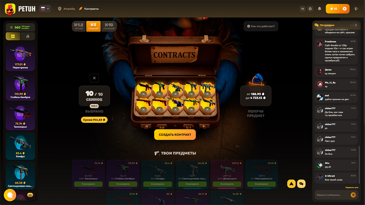 Контракты на сайте Petuh CS2