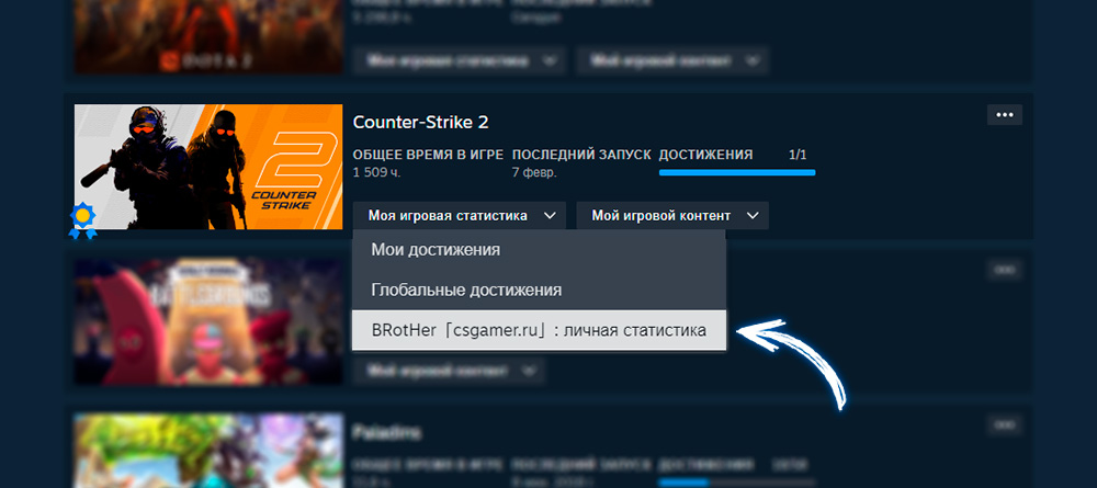«Моя игровая статистика» в Steam