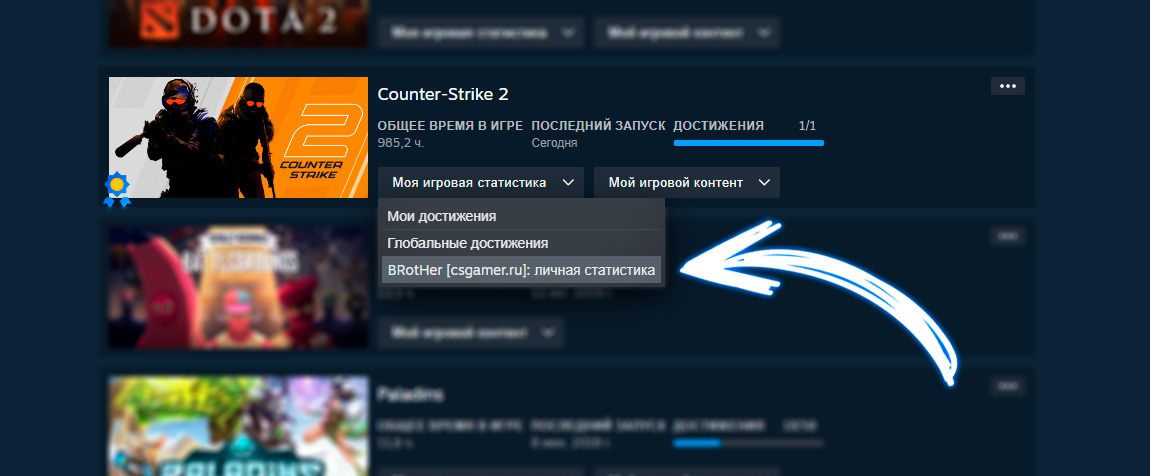 Моя игровая статистика в Steam