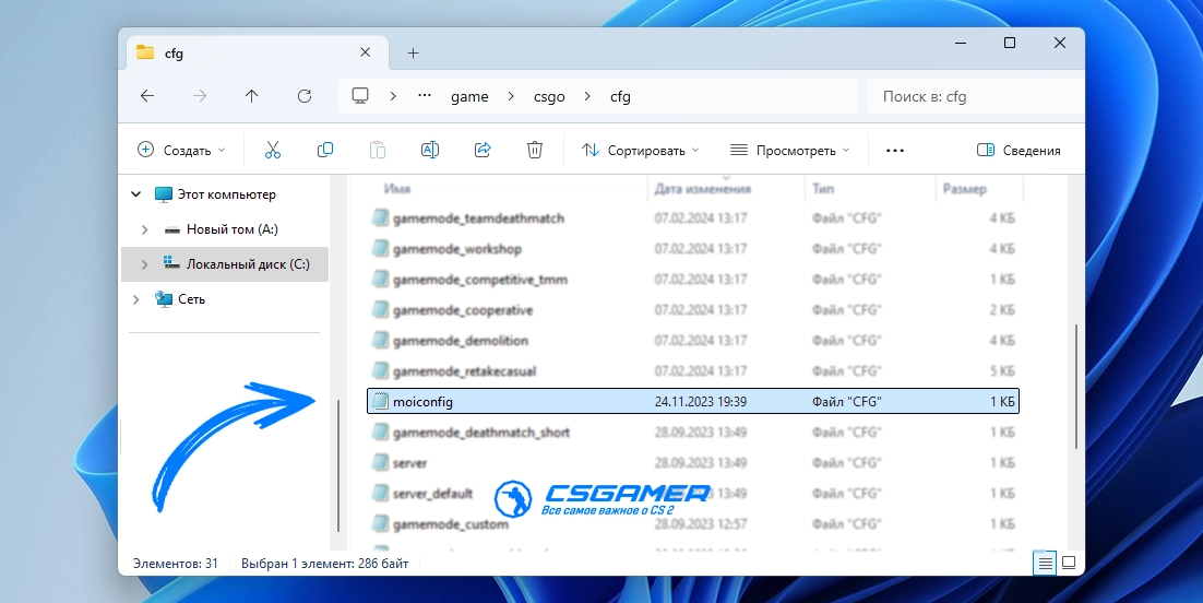 Перемещение конфига CS2